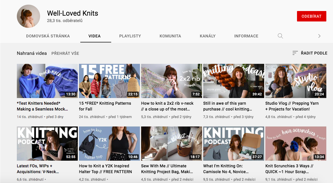 YouTube kanál s návody na pletení