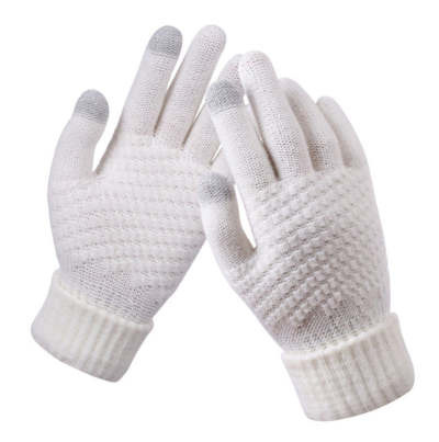 Zimní rukavice pletené - bílé - bilé rukavice na mobil