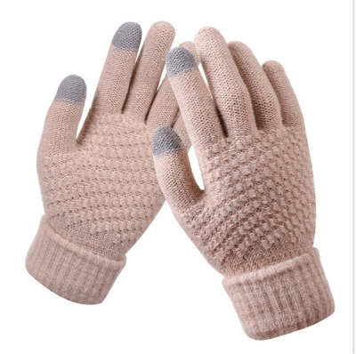 Zimní rukavice pletené- béžové - zimní rukavice na mobil