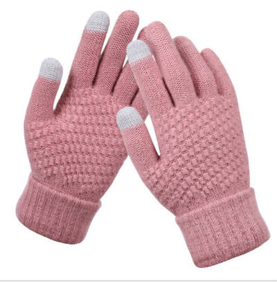 Zimní rukavice pletené - růžové - zimní rukavice na mobil