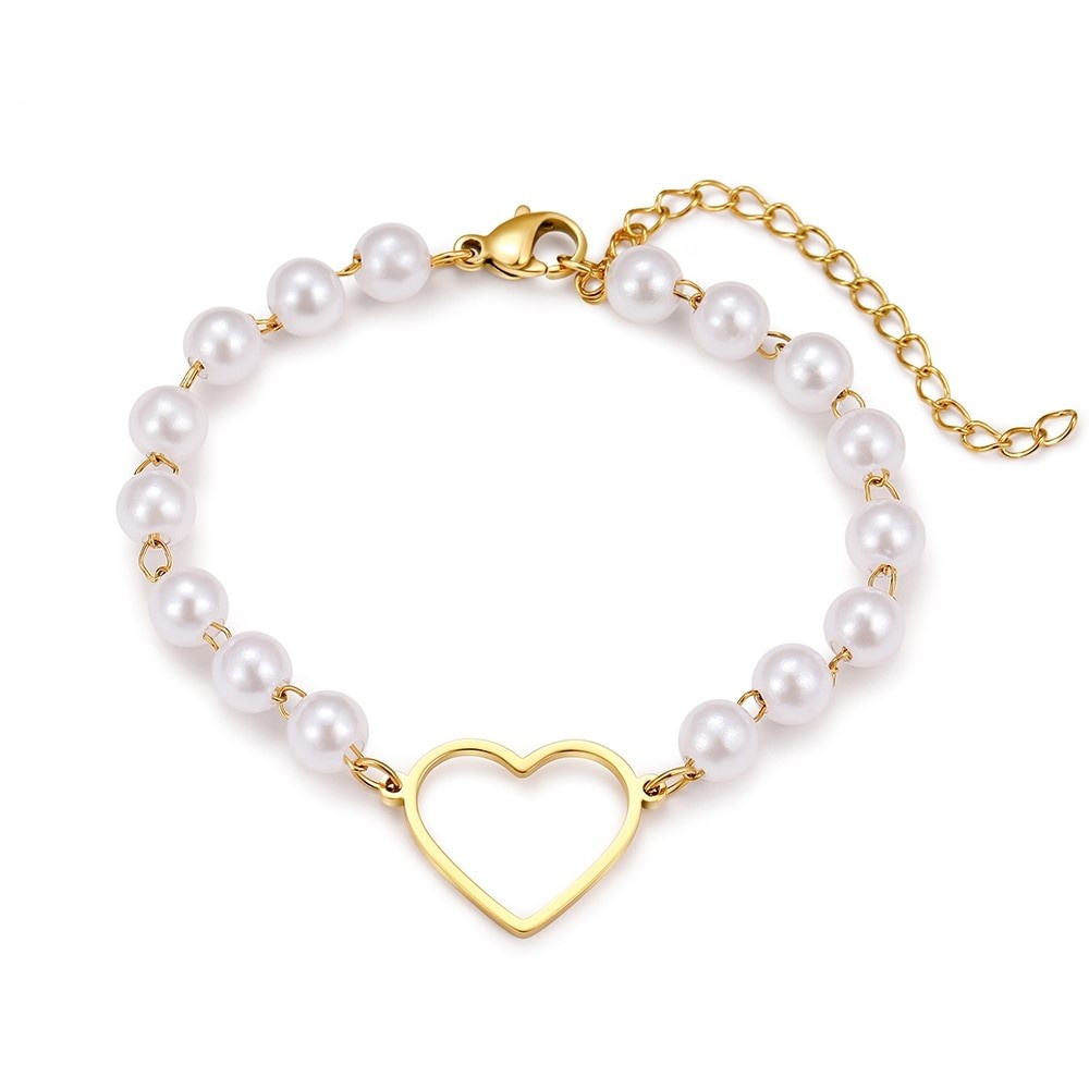 Pearl bracelet heart - gold - Pearl bracelet