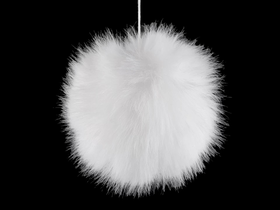 Fur pom pom with loop Ø12 cm - white - Fur pom pom with loop Ø12 cm
