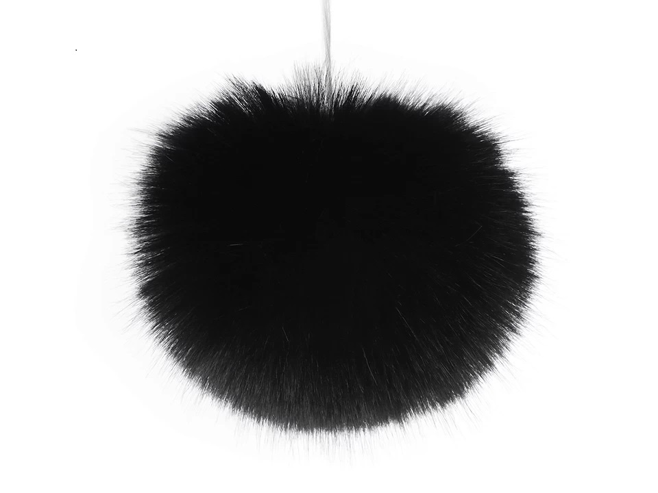 Pompon futerkowy z pętelką Ø12 cm - czarny - Pompon futerkowy z pętelką Ø12 cm