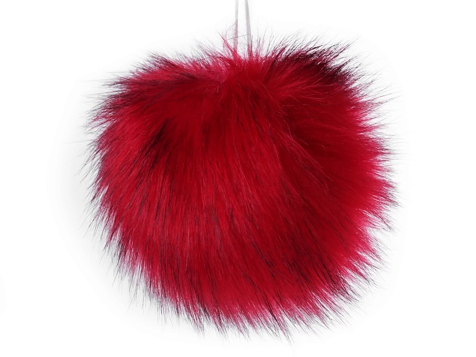 Pompon futerkowy z pętelką Ø12 cm - czarny czerwony - Pompon futerkowy z pętelką Ø12 cm
