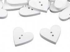 Dřevěný dekorační knoflík srdce (5ks) - bílá