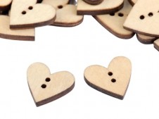 Dřevěný dekorační knoflík srdce (5ks) - přírodní