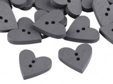 Dřevěný dekorační knoflík srdce (5ks) - šedá