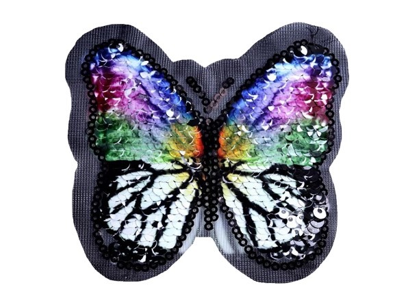 Applikation Schmetterling mit Wendepailletten - schwarz multicolor