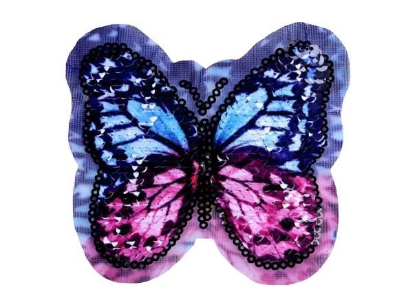 Aplikace motýl s oboustrannými flitry - modrofialová