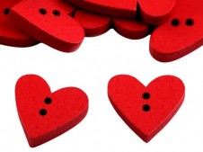 Dřevěný dekorační knoflík srdce (5ks) - červená