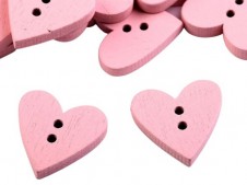Dřevěný dekorační knoflík srdce (5ks) - růžová