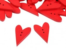 Dřevěný dekorační knoflík srdce velké (5ks) - červená