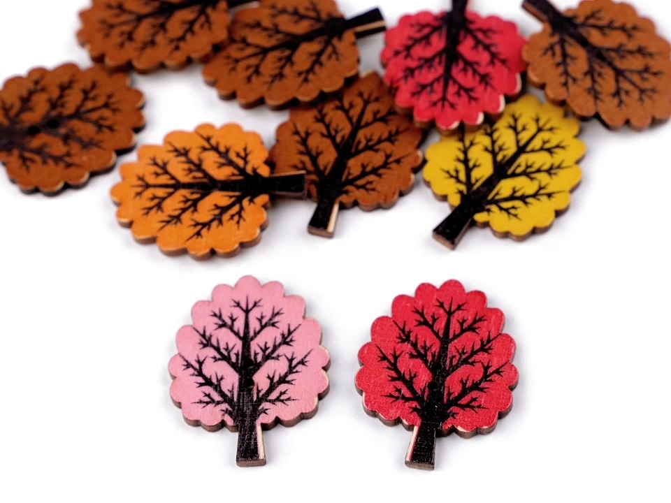 Drevený dekoračný gombík strom (5ks) - Dřevěný dekorační knoflík list (5ks)