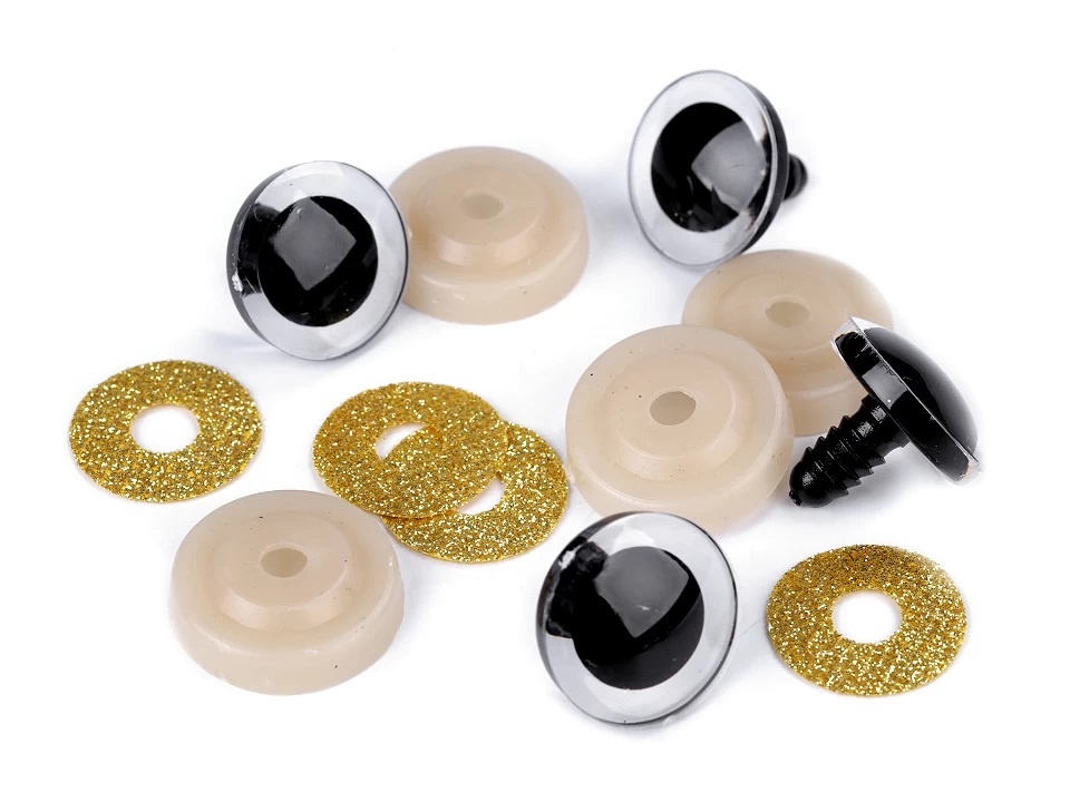 Bezpečnostní oči glitrové Ø25 mm zlatá - prodej po 2 ks