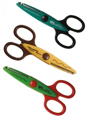 A set of children's shaped scissors with patterns of marshes and swamps