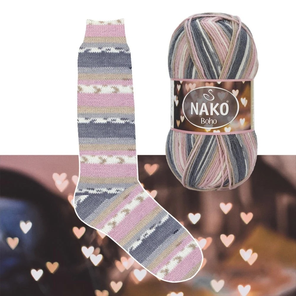 Priadza Nako Boho 82265 - šedorůžová - Pletací příze Boho 82453 - šedorůžová